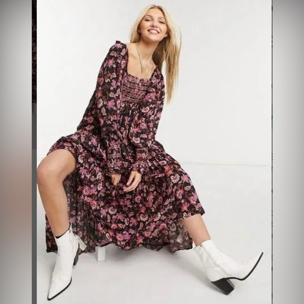 ❤️❤️ Free People Black Sweet Escape Shirred Puff Sleeve Maxi Dress ❤️❤️